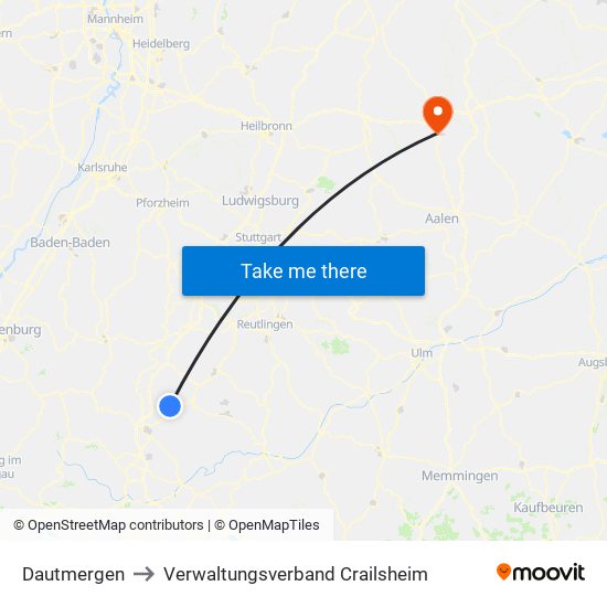 Dautmergen to Verwaltungsverband Crailsheim map