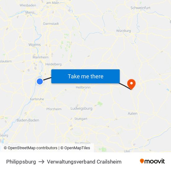 Philippsburg to Verwaltungsverband Crailsheim map