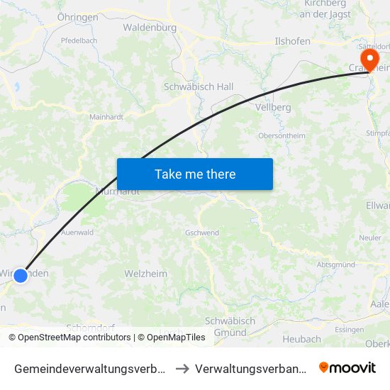 Gemeindeverwaltungsverband Winnenden to Verwaltungsverband Crailsheim map