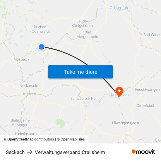 Seckach to Verwaltungsverband Crailsheim map