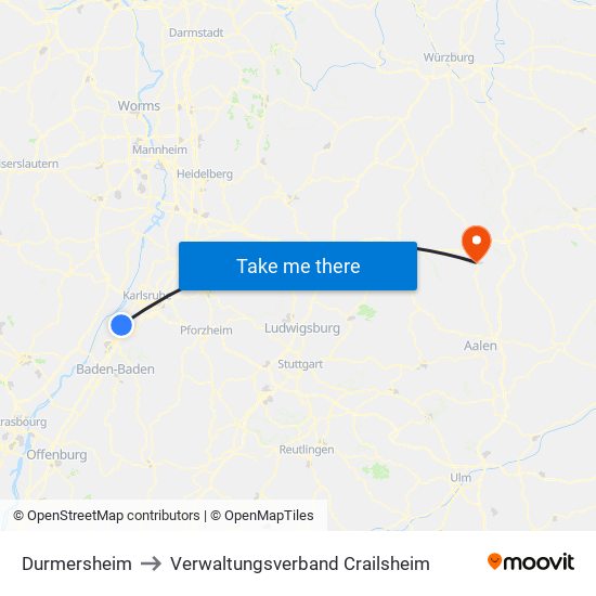 Durmersheim to Verwaltungsverband Crailsheim map