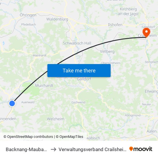 Backnang-Maubach to Verwaltungsverband Crailsheim map