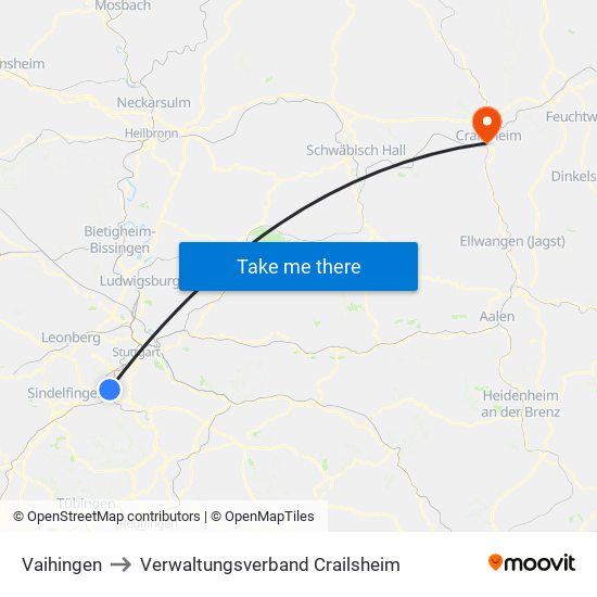 Vaihingen to Verwaltungsverband Crailsheim map