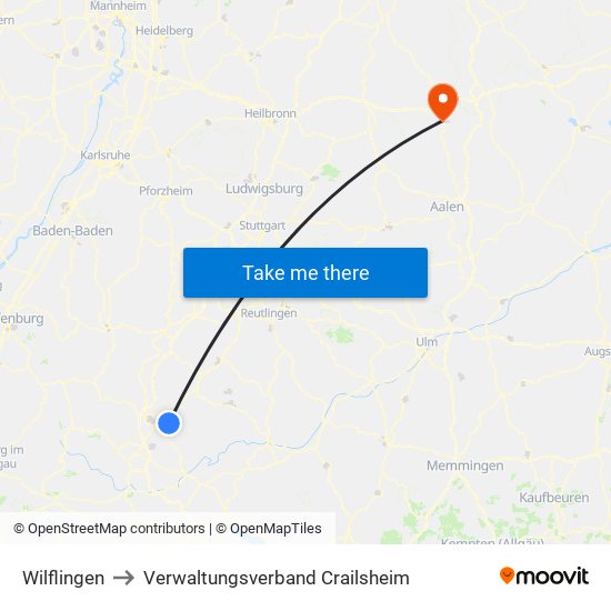 Wilflingen to Verwaltungsverband Crailsheim map