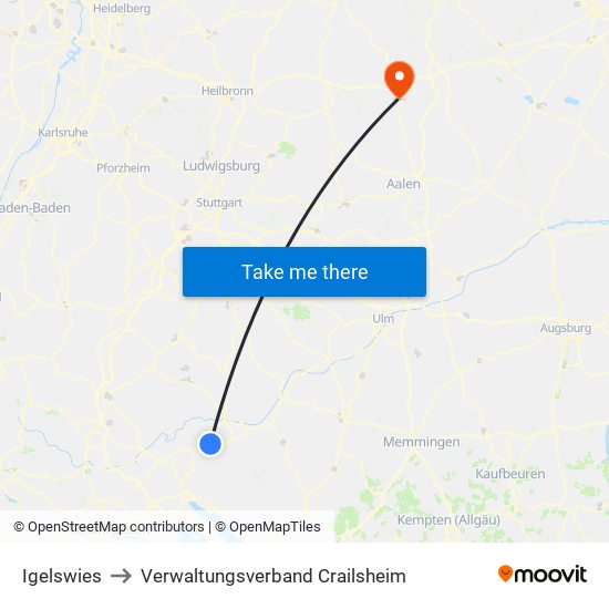 Igelswies to Verwaltungsverband Crailsheim map