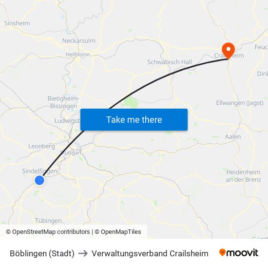 Böblingen (Stadt) to Verwaltungsverband Crailsheim map