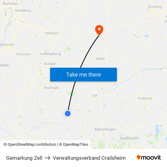 Gemarkung Zell to Verwaltungsverband Crailsheim map