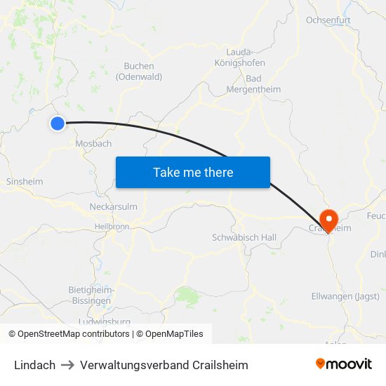 Lindach to Verwaltungsverband Crailsheim map