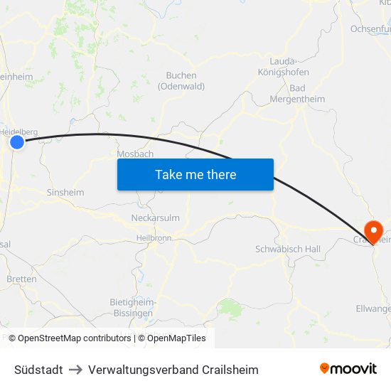 Südstadt to Verwaltungsverband Crailsheim map