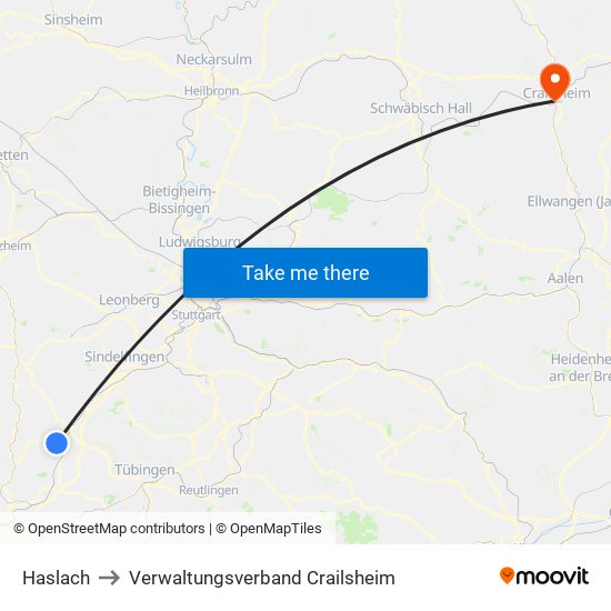 Haslach to Verwaltungsverband Crailsheim map