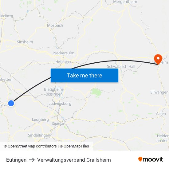 Eutingen to Verwaltungsverband Crailsheim map