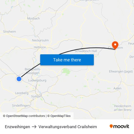 Enzweihingen to Verwaltungsverband Crailsheim map