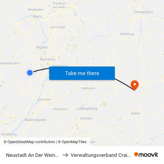 Neustadt An Der Weinstraße to Verwaltungsverband Crailsheim map