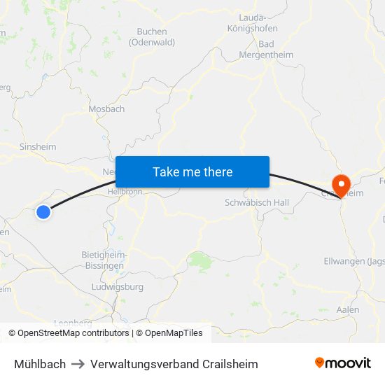 Mühlbach to Verwaltungsverband Crailsheim map