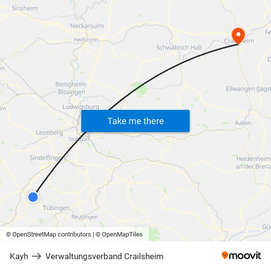 Kayh to Verwaltungsverband Crailsheim map