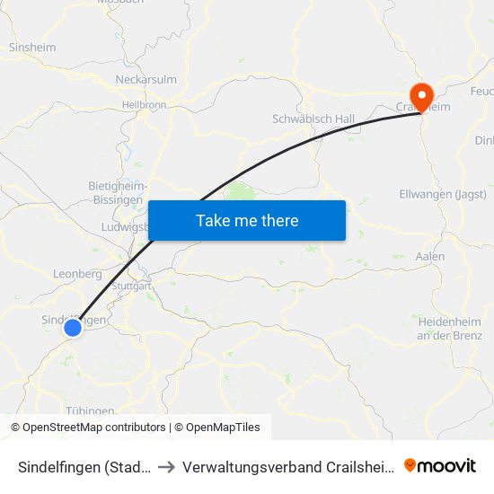 Sindelfingen (Stadt) to Verwaltungsverband Crailsheim map