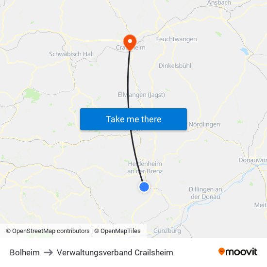 Bolheim to Verwaltungsverband Crailsheim map