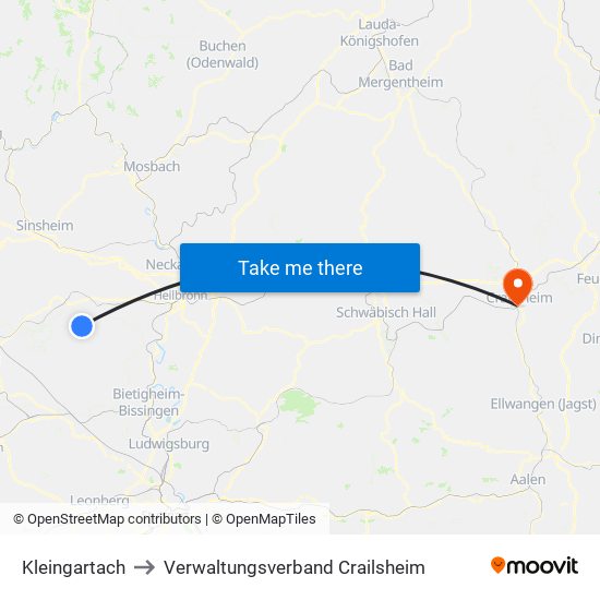 Kleingartach to Verwaltungsverband Crailsheim map