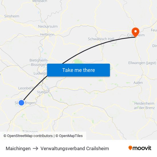 Maichingen to Verwaltungsverband Crailsheim map