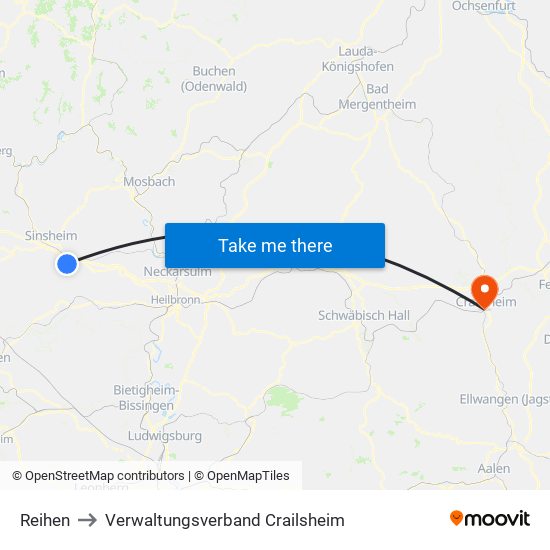 Reihen to Verwaltungsverband Crailsheim map