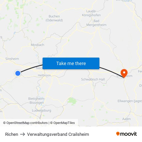 Richen to Verwaltungsverband Crailsheim map