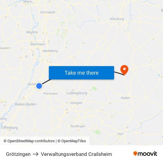 Grötzingen to Verwaltungsverband Crailsheim map