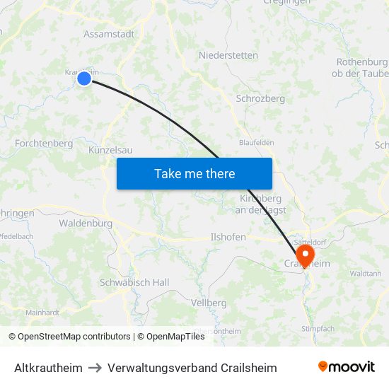 Altkrautheim to Verwaltungsverband Crailsheim map