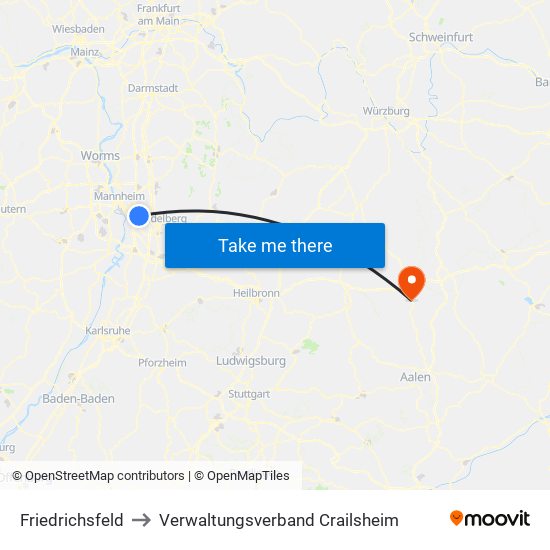 Friedrichsfeld to Verwaltungsverband Crailsheim map