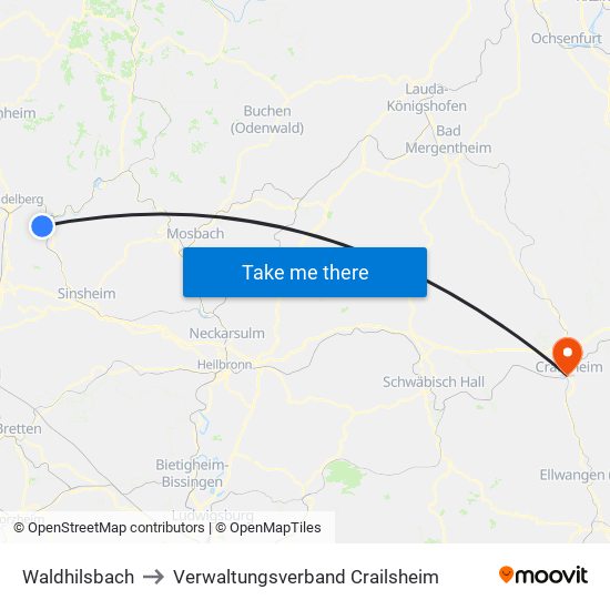 Waldhilsbach to Verwaltungsverband Crailsheim map