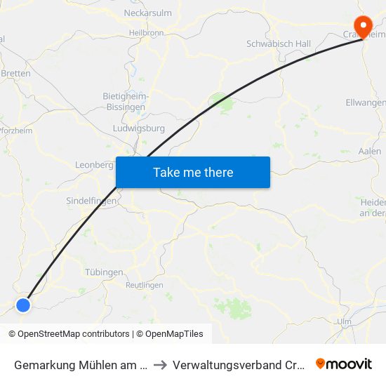 Gemarkung Mühlen am Neckar to Verwaltungsverband Crailsheim map