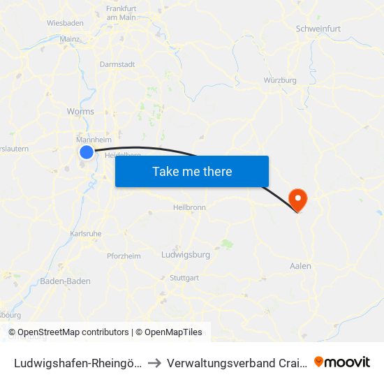 Ludwigshafen-Rheingönheim to Verwaltungsverband Crailsheim map