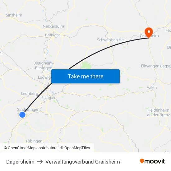 Dagersheim to Verwaltungsverband Crailsheim map