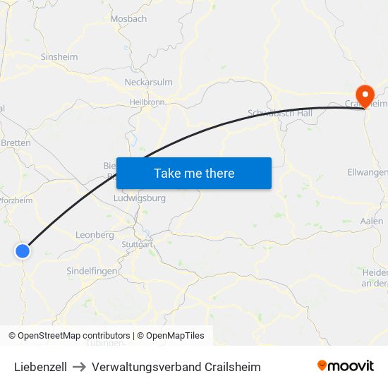 Liebenzell to Verwaltungsverband Crailsheim map