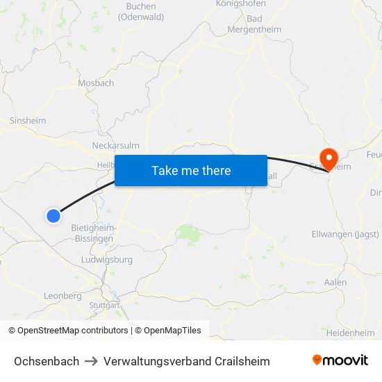 Ochsenbach to Verwaltungsverband Crailsheim map