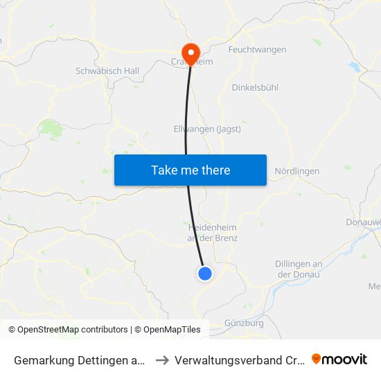 Gemarkung Dettingen am Albuch to Verwaltungsverband Crailsheim map