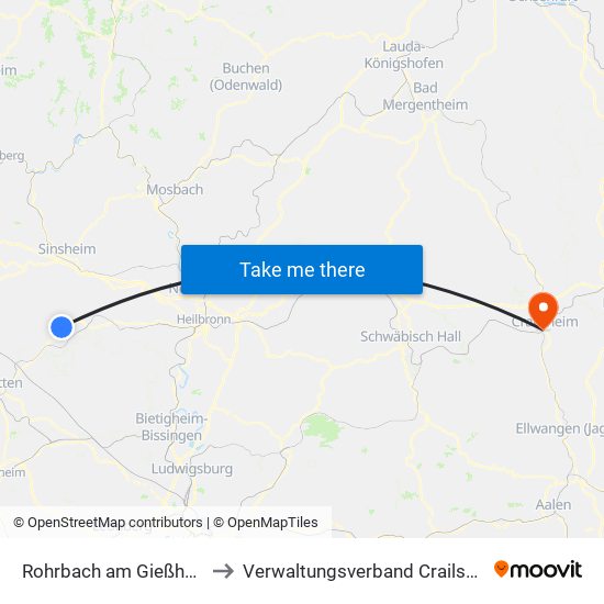 Rohrbach am Gießhübel to Verwaltungsverband Crailsheim map
