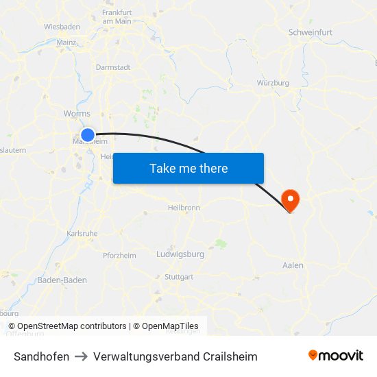 Sandhofen to Verwaltungsverband Crailsheim map