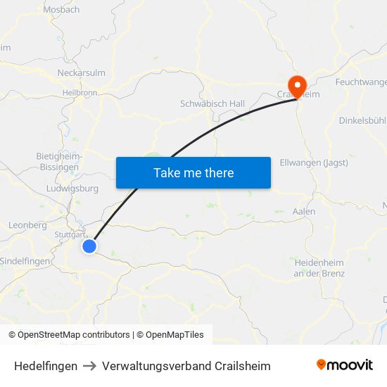 Hedelfingen to Verwaltungsverband Crailsheim map