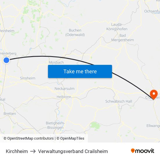 Kirchheim to Verwaltungsverband Crailsheim map