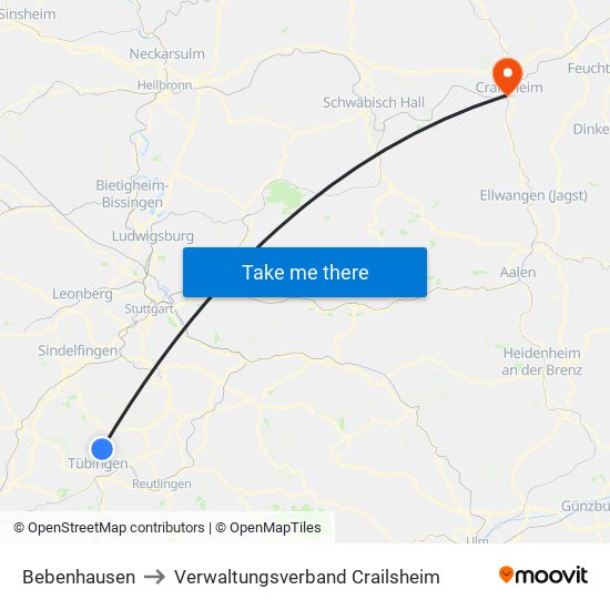 Bebenhausen to Verwaltungsverband Crailsheim map