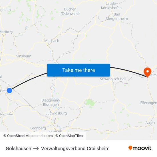 Gölshausen to Verwaltungsverband Crailsheim map