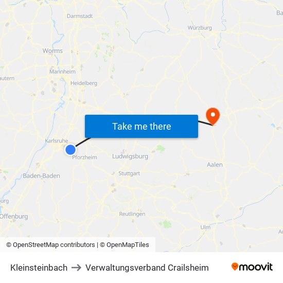 Kleinsteinbach to Verwaltungsverband Crailsheim map