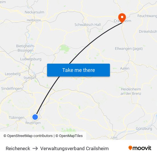 Reicheneck to Verwaltungsverband Crailsheim map
