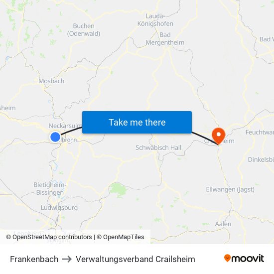 Frankenbach to Verwaltungsverband Crailsheim map