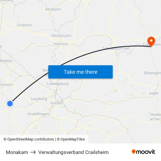 Monakam to Verwaltungsverband Crailsheim map