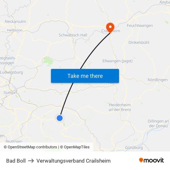 Bad Boll to Verwaltungsverband Crailsheim map