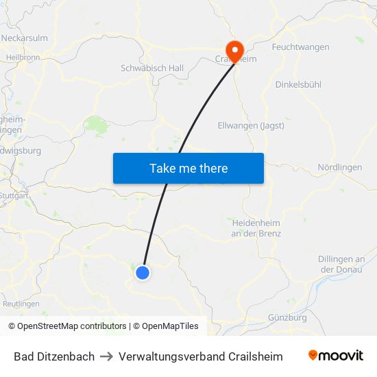 Bad Ditzenbach to Verwaltungsverband Crailsheim map