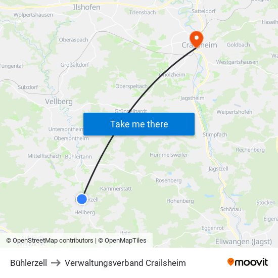 Bühlerzell to Verwaltungsverband Crailsheim map