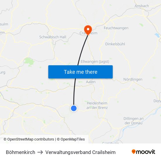 Böhmenkirch to Verwaltungsverband Crailsheim map