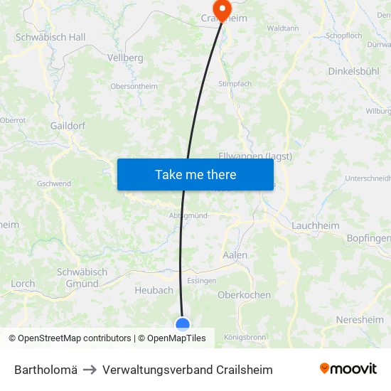 Bartholomä to Verwaltungsverband Crailsheim map